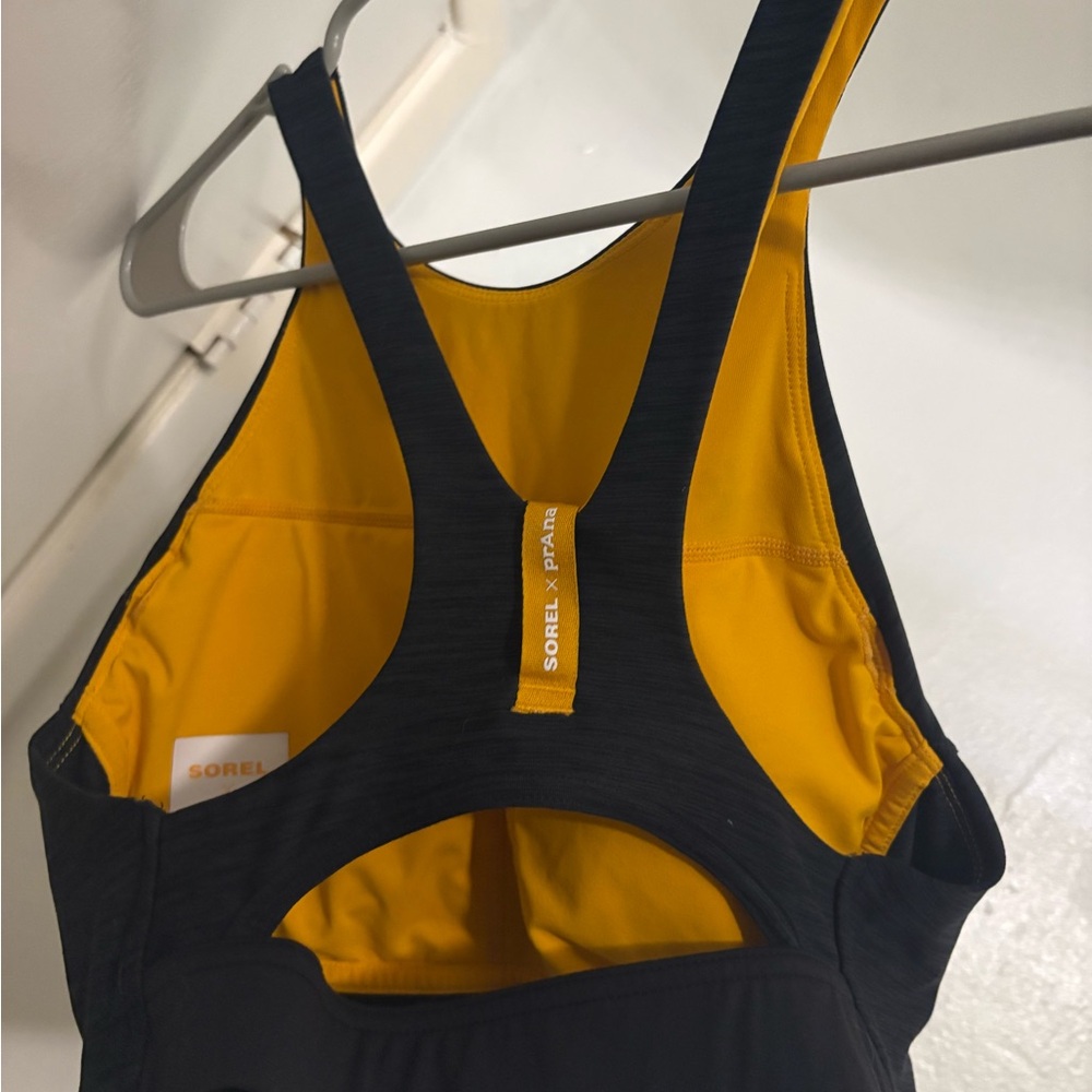 NWOT Prana - Sorel Black and Yellow Racerback Sports Bra